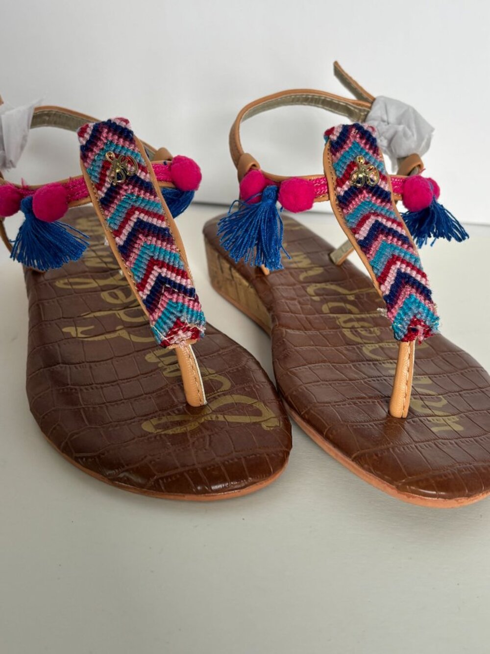 Sam Edelman Shoes Girls Size 11 Danica Sienna Sienna Cork Wedge Summer Chevron - Picture 11 of 11